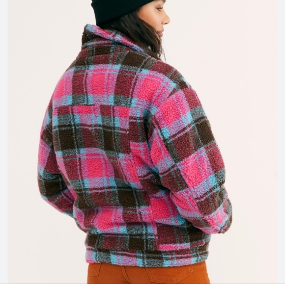 APPARIS teddy jacket short coat plaid pink blue - Picture 2 of 11